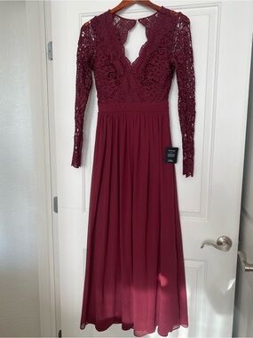 Lulu's Lace Bodice Long Sleeve Maxi Dress - Wine